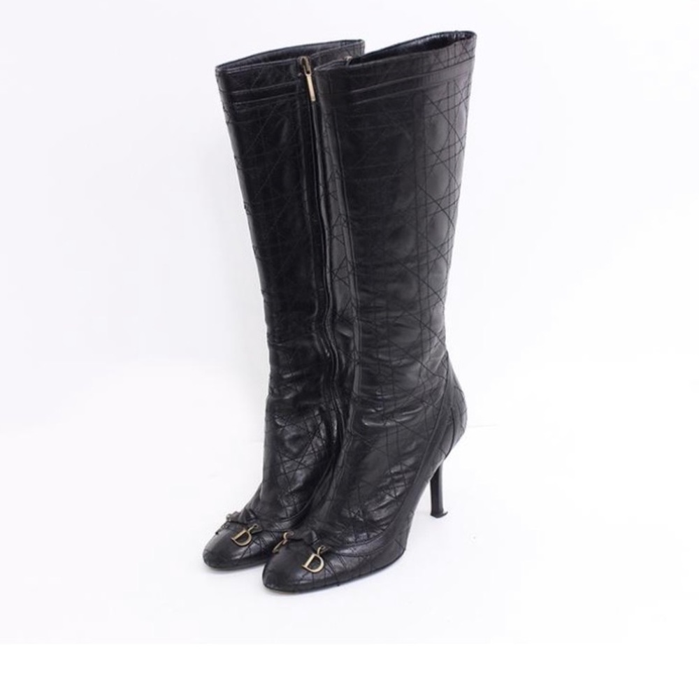 Black Cannage Christian Dior Logo Quilted Boots